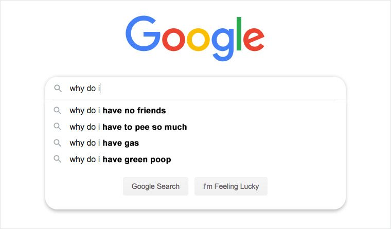 google search bar with auto fill suggestions