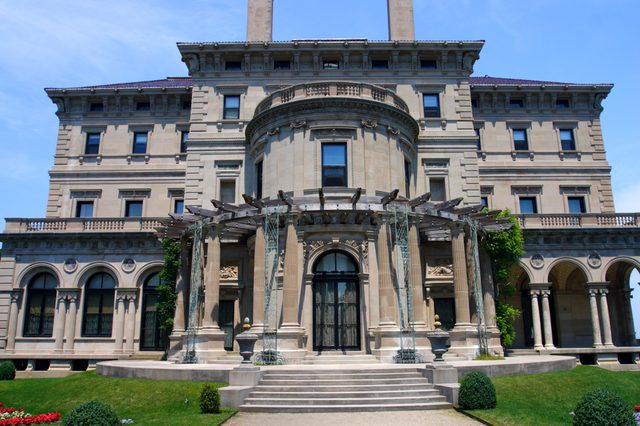 Breakers, built by Cornelius Vanderbilt of the Gilded Age, as seen on the Cliff Walk, Cliffside Mansions of Newport Rhode Island  
