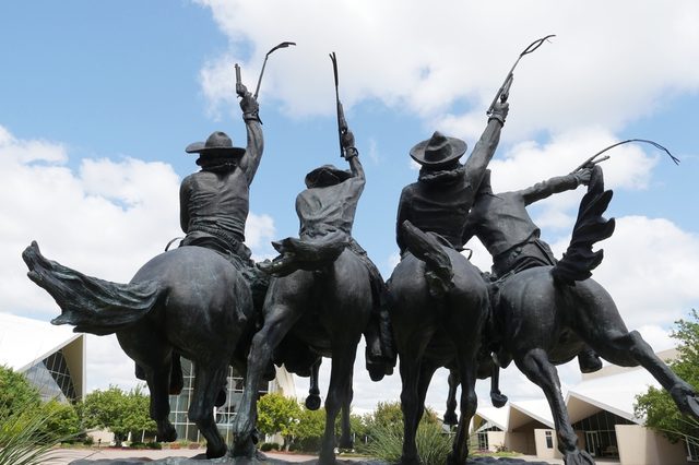 OKLAHOMA CITY, USA—SESPTEMBER 2015: Back view of the Statue of Coming Through the Rye designed by Frederick Remington at National Cowboy & Western Heritage Museum in Oklahoma City.