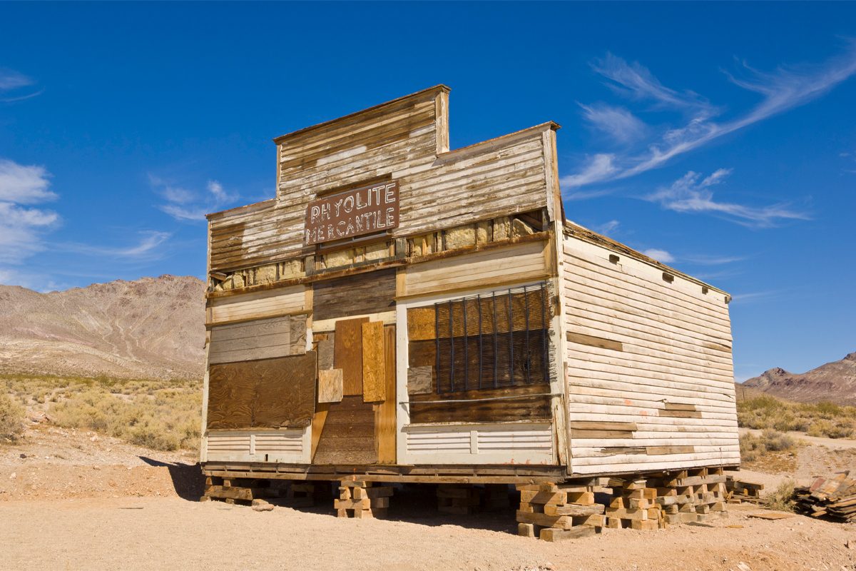 Rhyolite Mercantile, a General Store, in the ghost town of Rhyolite, a former gold mining community, Death Valley, near Beatty, Nevada, United States