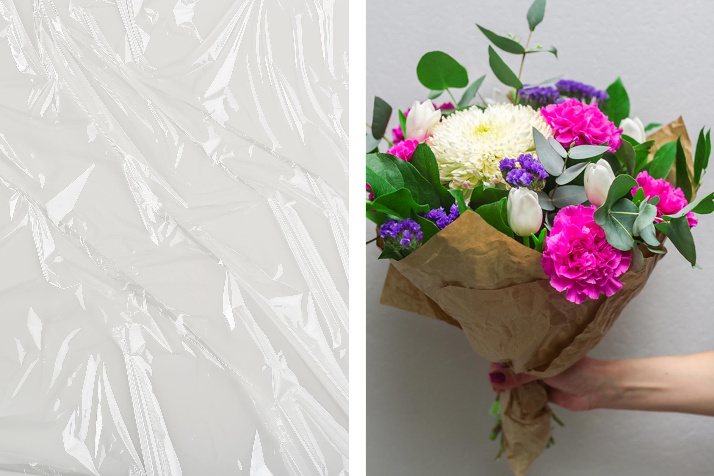 plastic wrap flowers