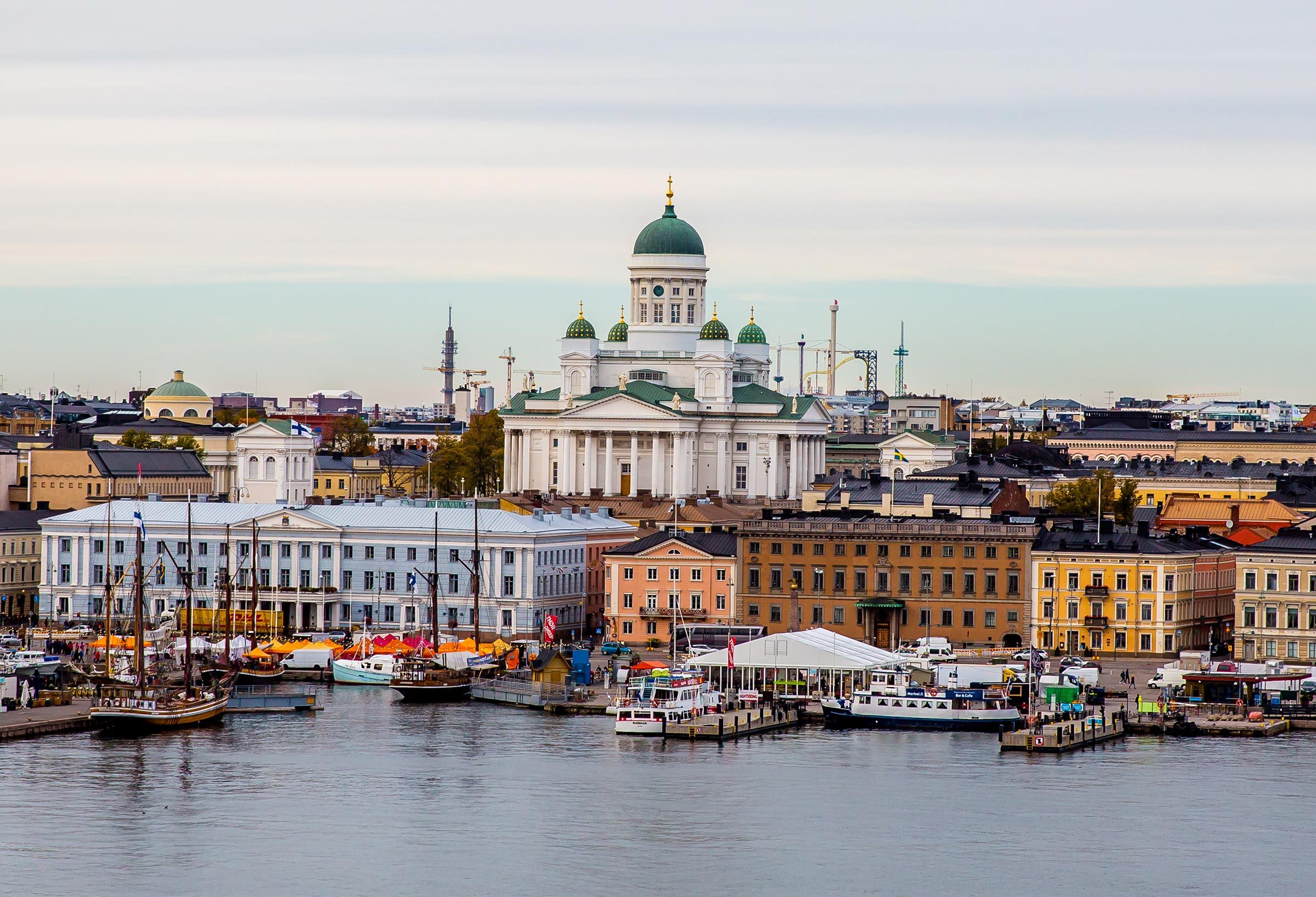 Helsinki cityscape with Helsinki Cathedral, Market Square (Kauppatori), Finland