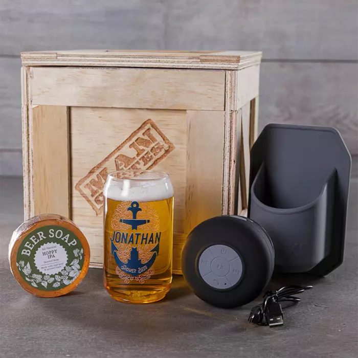 Beer glass with text 