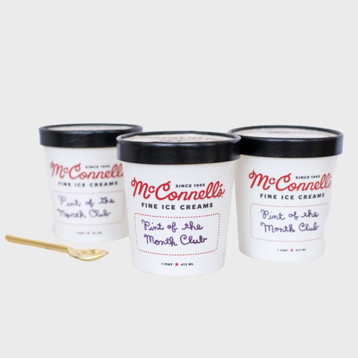 Ice cream containers labeled 