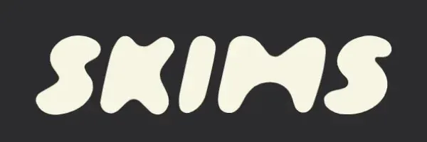 The word "SKIMS" is in bold, curvy white letters on a dark background.