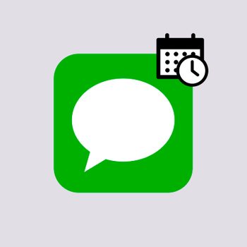 Speech bubble icon displayed with calendar and clock overlay, set against a gray background.