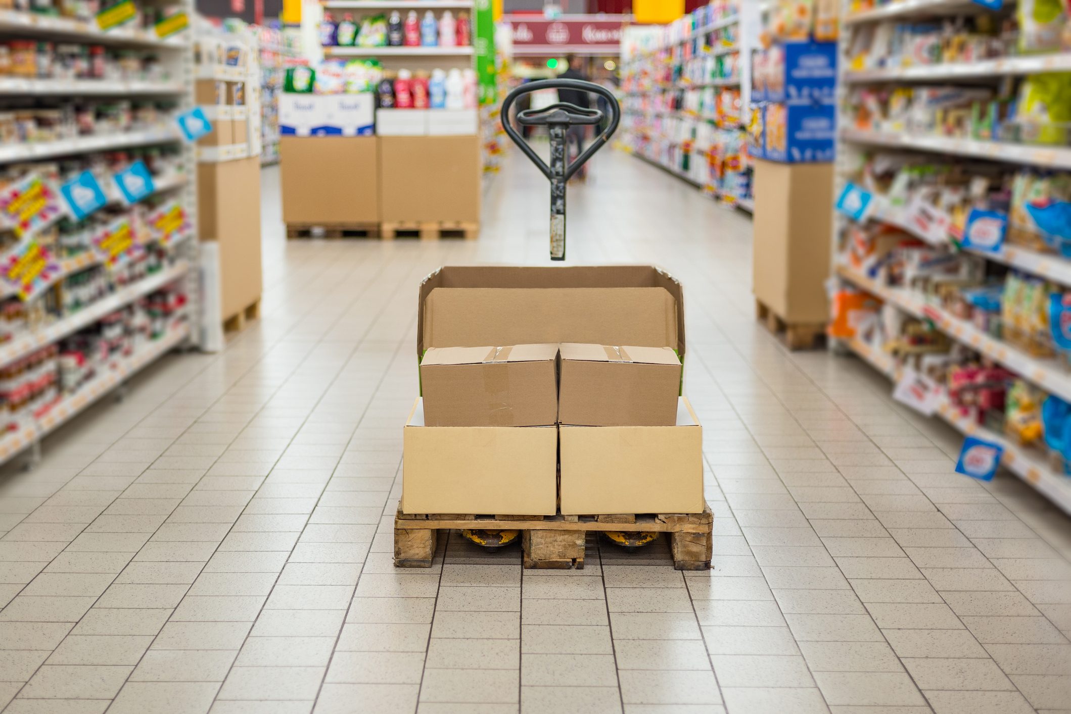 Pallet truck with carton boxes