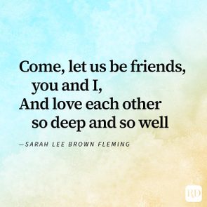 Quote appears, expressing friendship and deep love, on a textured background of soft blue and beige hues.