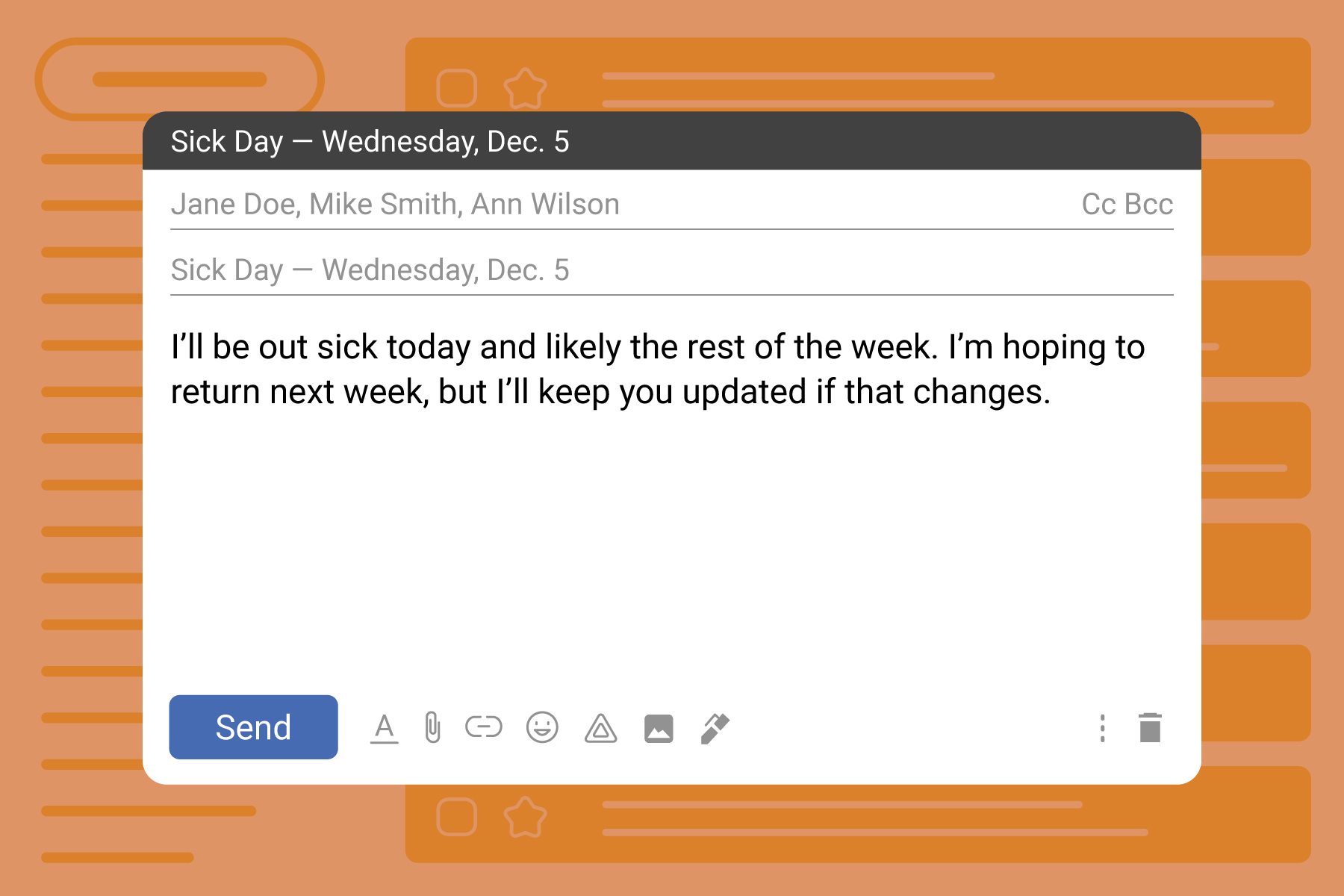 How To Write A Sick Day Leave Email plus Templates on orange email inbox background