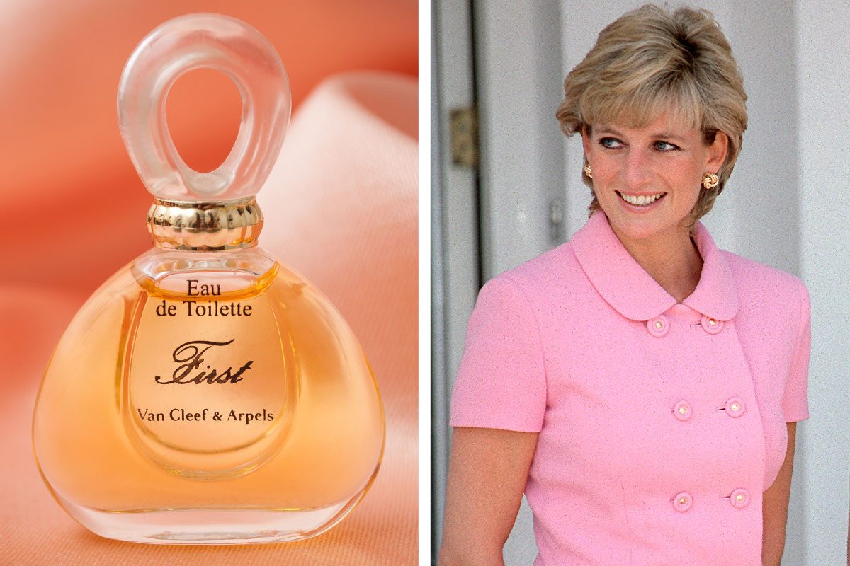Side by side image of a perfume (left) and Princess Diana (Right)
