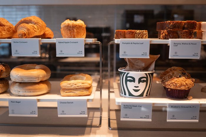 Baked goods are offered for sale at a Starbucks coffeeshop
