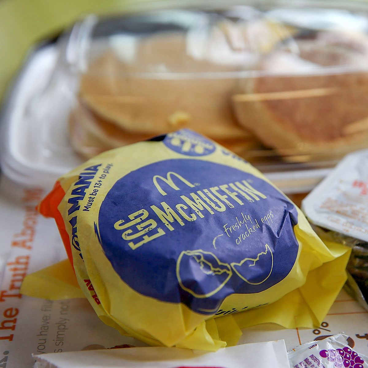 A McDonald's "Big Breakfast" and Egg McMuffin are displayed at a McDonald's restaurant